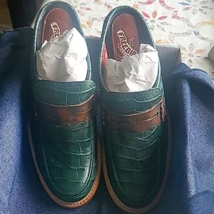 Freebird Green croc mule shoes